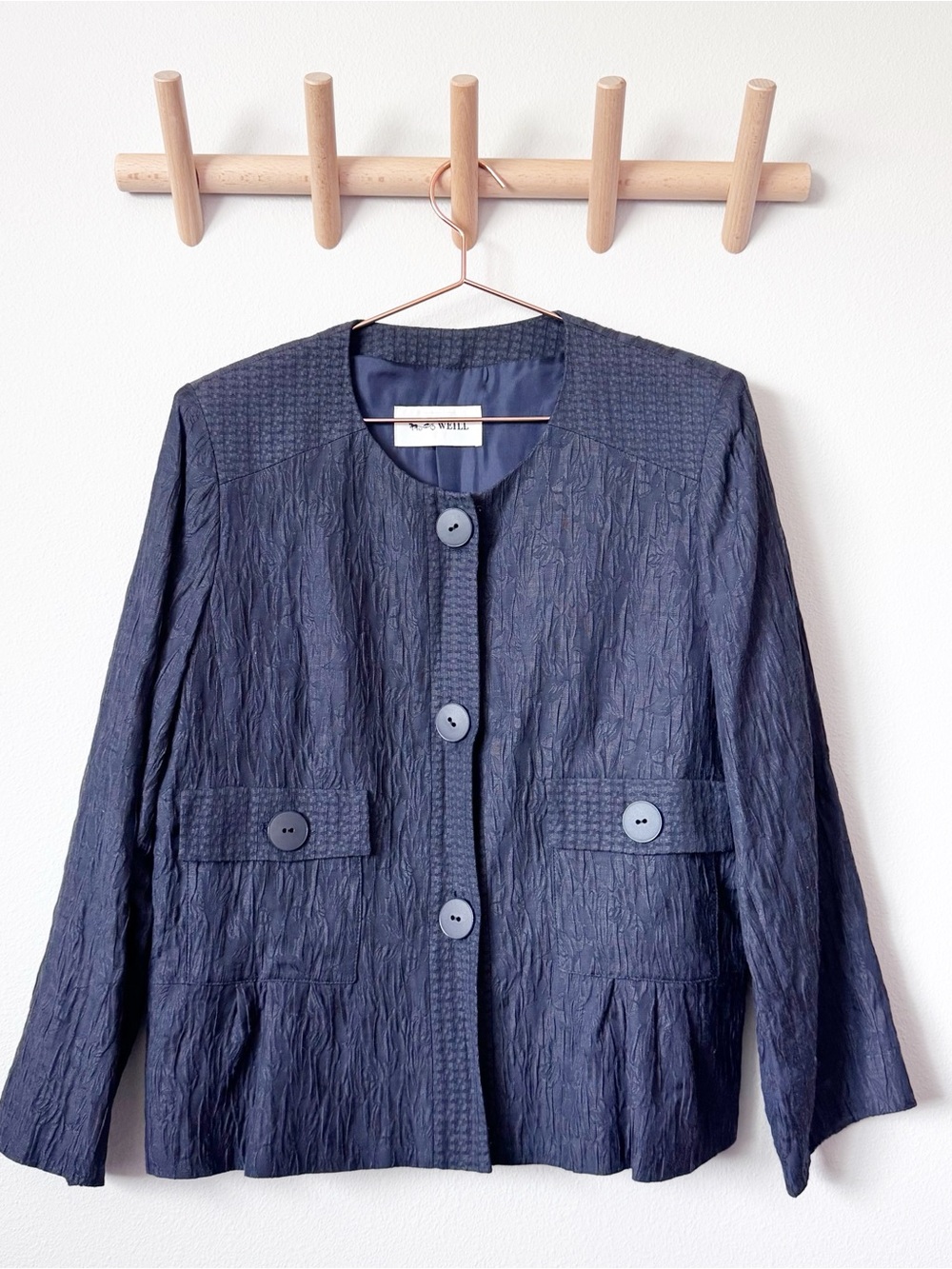 Weill Classic Textured Navy Women's Jacket - Elegant Button Front